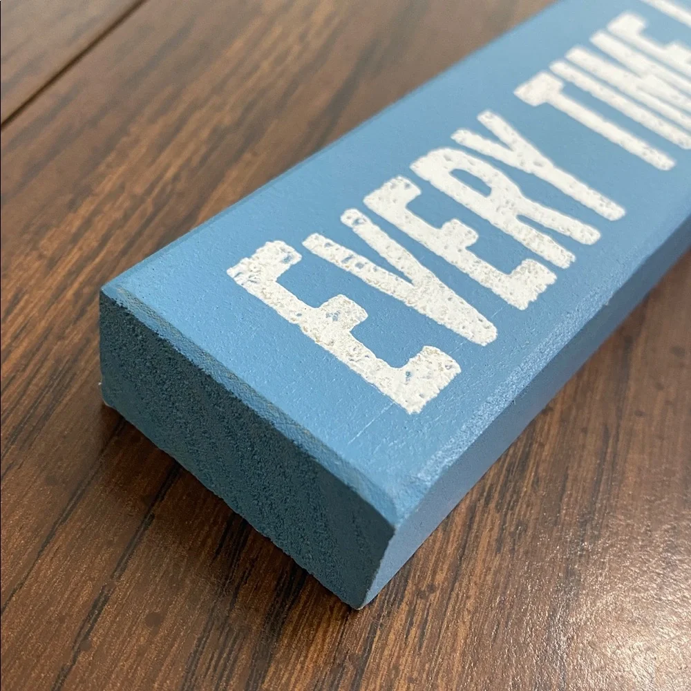 “5/$20” funny woodblock sign white and blue
